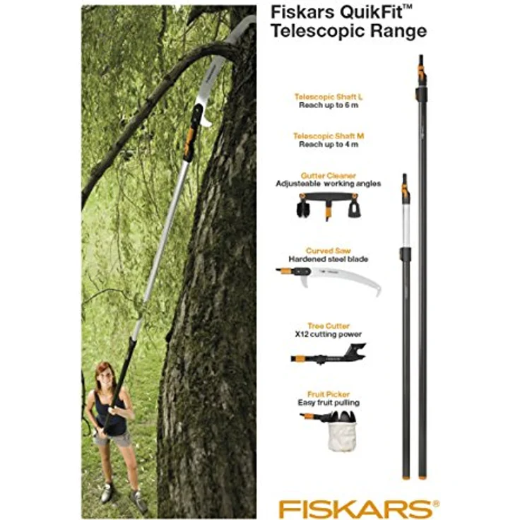 Fiskars Teleskop-Stiel für QuikFit Werkzeug-Köpfe, Länge 2,28 - 4 m, Aluminium, Schwarz-Orange, QuikFit, 1000665 – Bild 5