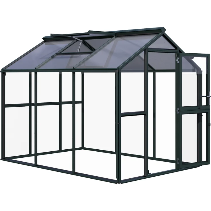 KGT Gewächshaus "Galant III", tannengrün, 6,7 m², 4 mm ESG, 10 mm HKP, mit automatischen Fensteröffnern und geteilter Drehtür