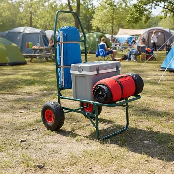 relaxdays Klappbare Sackkarre Transportwagen, 80 kg Tragkraft, Grün mit Luftbereifung und Spanngummi – Bild 3
