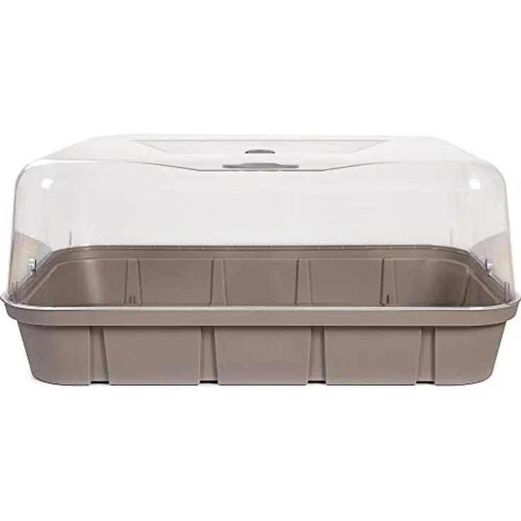 ONDIS24 Frühbeet Anzucht Gewächshaus 16 L, taupe, transparenter Deckel, Belüftungsöffnungen, detailgetreue Holznachbildung – Bild 3