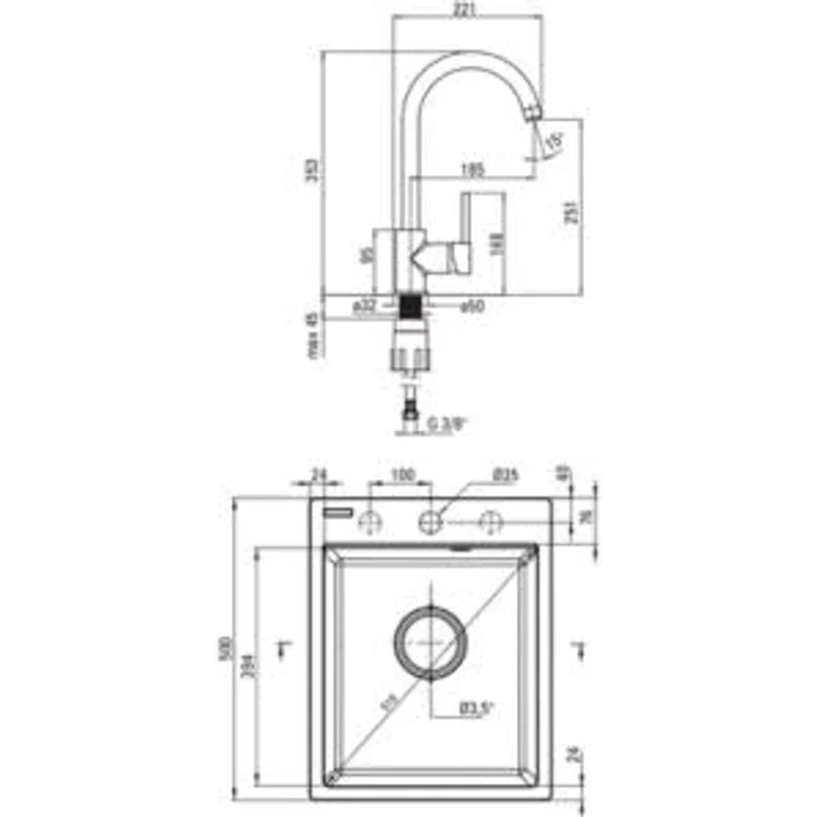 DEANTE Einbeckenspüle aus Granit, graphit matt mit schwarzer Küchenarmatur, 1-Becken-Design – Bild 4