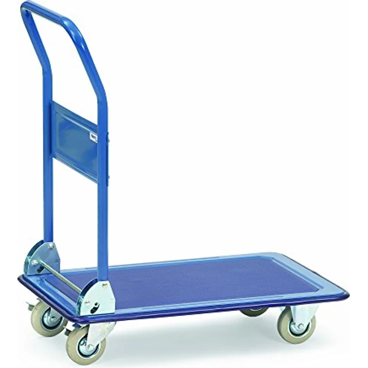 Fetra Transportwagen 3100, Ganzstahlwagen mit Klappbügel, pulverbeschichtet in Blau RAL 5007, 150 kg Tragfähigkeit, rutschfeste Oberfläche – Bild 2