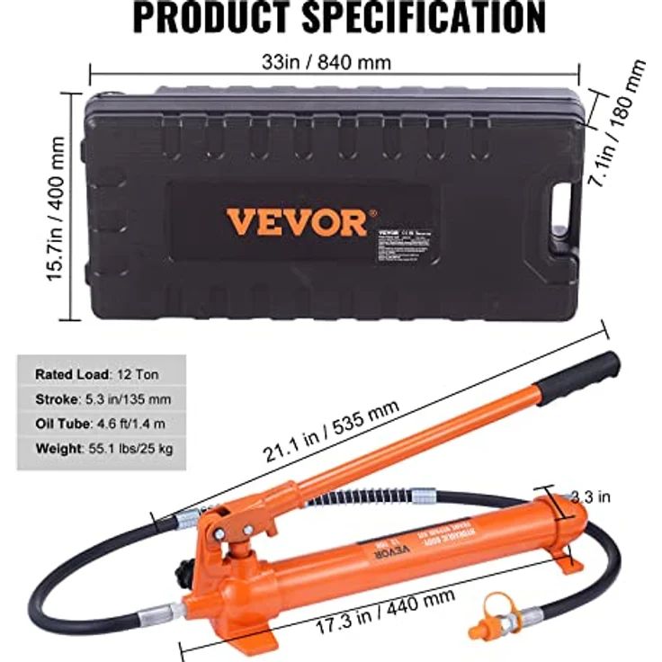 VEVOR 12-Tonnen Hydraulik-Porta-Power-Set, Ausbeulwerkzeuge mit 135 mm Hub und automatischem Überlastschutz, robustes Werkzeugset für Kfz-Reparaturen – Bild 7