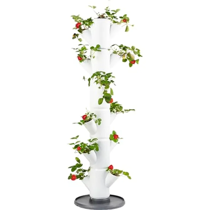 Gusta Garden Hochbeet, Sissi Strawberry Erdbeerbaum Classic Weiß - Vertikales Pflanzsystem für gesunde Erdbeeren