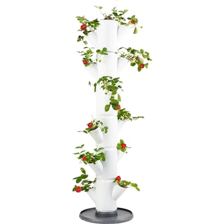 Gusta Garden Hochbeet, Sissi Strawberry Erdbeerbaum Classic Weiß - Vertikales Pflanzsystem für gesunde Erdbeeren – Bild 1