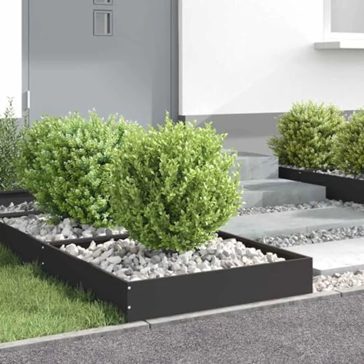 vidaXL Raseneinfassung 6er Set, Modern schwarze Metallkante aus Stahl, 60 x 60 x 13 cm, strapazierfähig für Garten und Terrasse – Bild 4