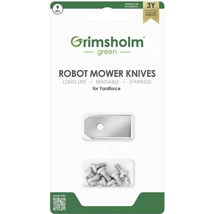Grimsholm Green Ersatzmesser für Mähroboter, 9 Stk. optimiert für Stärke, Schärfe und Langlebigkeit