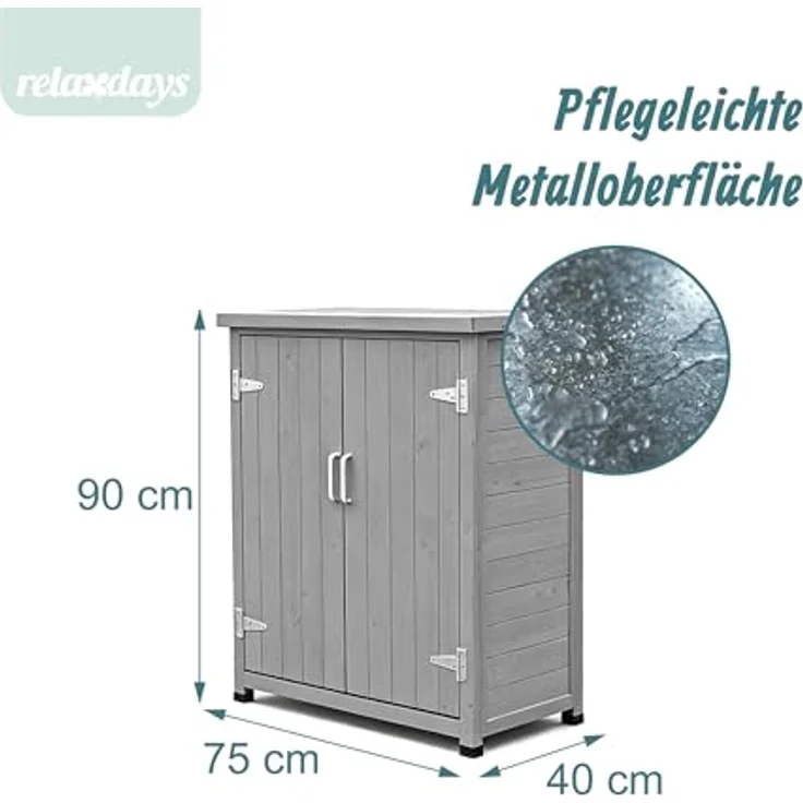 Relaxdays Pflanztisch mit Unterschrank, Holz, verzinkte Arbeitsplatte, HxBxT: 90 x 75 x 40 cm, grau, für Garten und Balkon – Bild 4