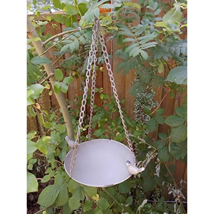 Deko-Impression Vogeltränke Vogelbad Vogelfutterstelle Eisen zum Hängen grau