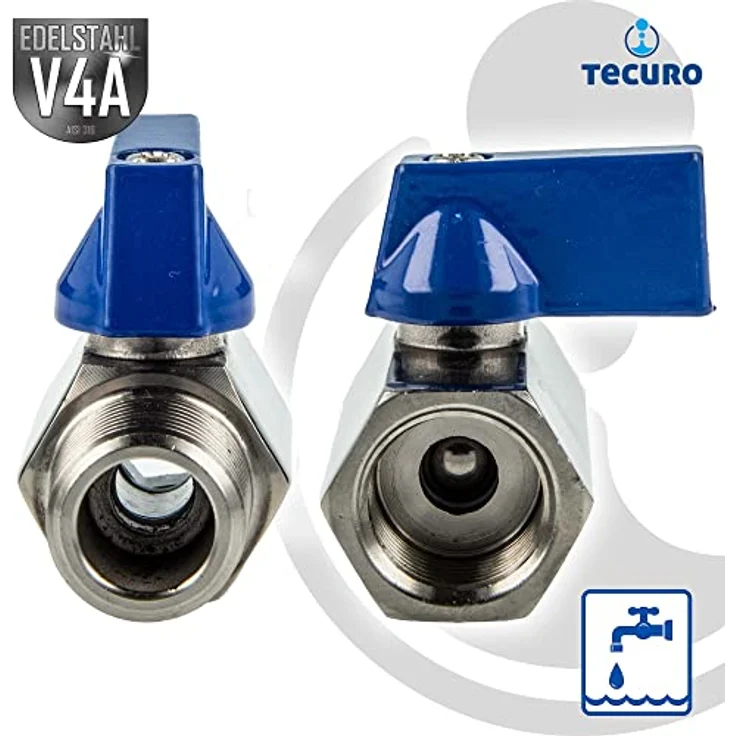 tecuro Edelstahl V4A (AISI 316) Mini-Kugelhahn 1/2 Zoll AG/IG, max. Betriebsdruck 40 bar, sehr gute Korrosionsbeständigkeit, Kugeldichtung PTFE – Bild 3
