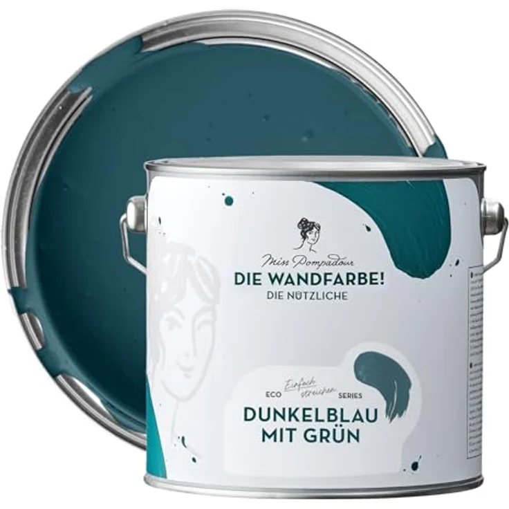 MissPompadour Wandfarbe Dunkelblau mit Grün, abwaschbar, scheuerbeständig, hohe Deckkraft, 2,5 L, wasserbasiert – Bild 1