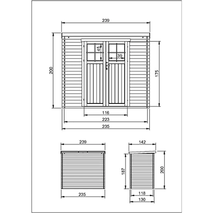 TIMBELA Holzhaus Gartenhaus - Gartenschuppen Holz mit Boden Imprägnierte B239xL142xH200 cm/ 2,63 m2 Lagerschuppen für Garten - Fahrrad Schuppen - Hochwertige abschließbare Tür M310F+M310G – Bild 4