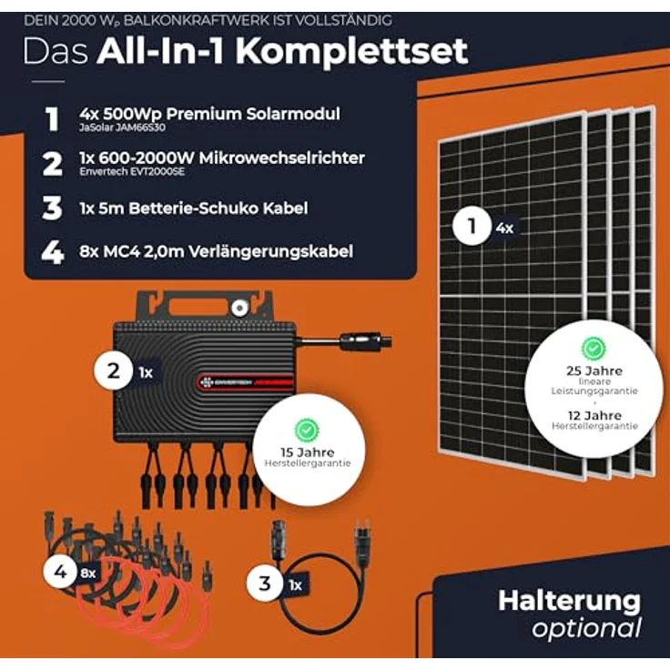 Solarway Balkonkraftwerk 2000W inkl. Envertech & Zubehör - 500W Solarmodule - genehmigungsfrei - smarte Überwachung per Wifi – Bild 2