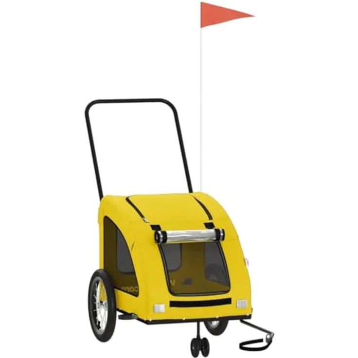 vidaXL Hunde-Transportbox Fahrradanhänger Gelb, robuster Eisenrahmen, Oxford-Gewebe, PVC-Dach, für kleine Hunde und Katzen, max. Tragfähigkeit 45 kg – Bild 1