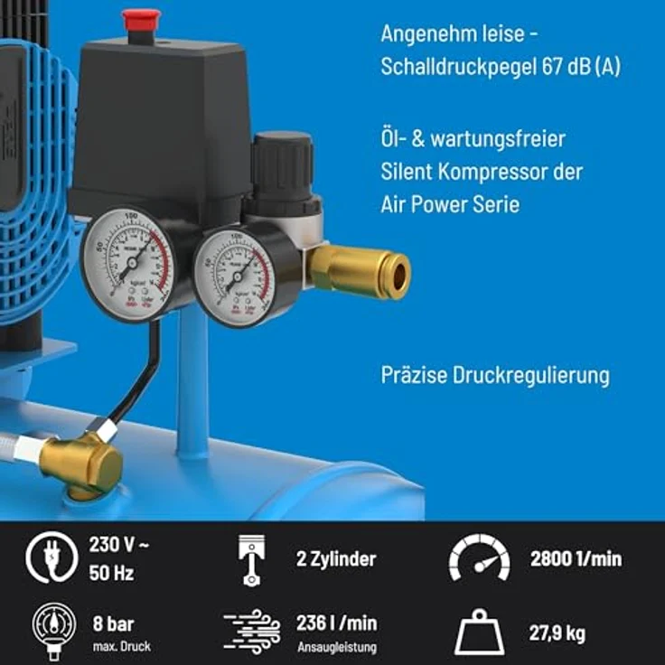 Güde Airpower Silent 270/8/50 Leiser Kompressor, 50 l Kessel, 63 dB(A) Schalldruckpegel – Bild 4