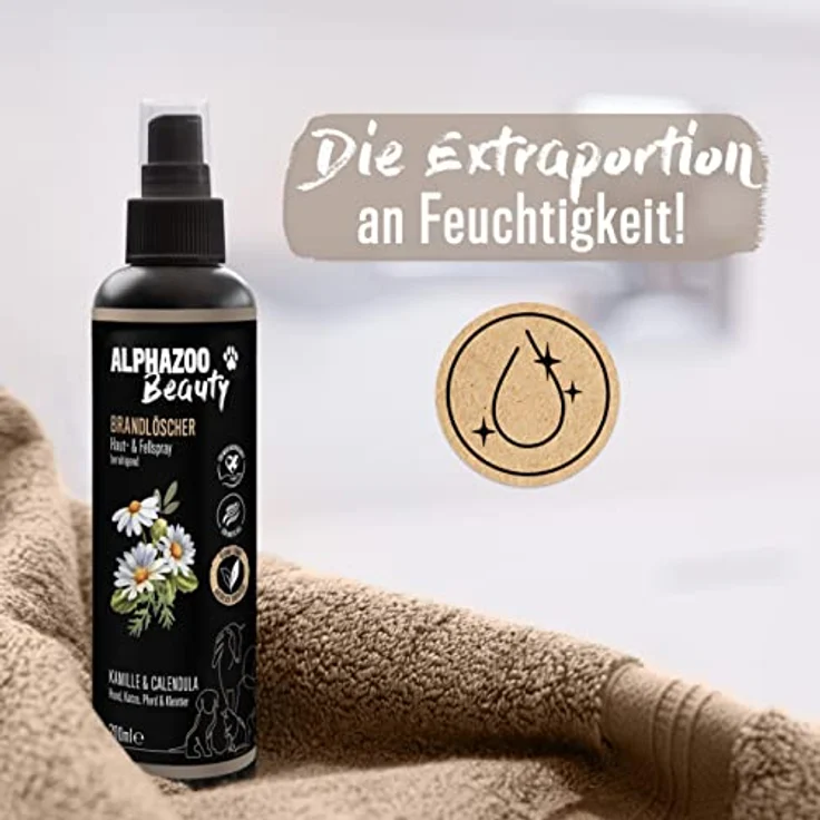 ALPHAZOO Brandlöscher Juckreiz Spray, 200 ml für Hunde, Katzen und Welpen, bei Juckreiz, trockener Haut, Pilzen & Milben, mit Kamille und Ringelblume – Bild 5