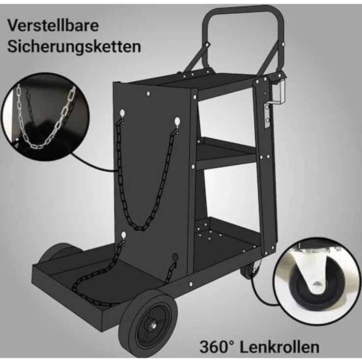 Bituxx MS-17226 Werkzeugwagen für Schweißerwerkzeug, 3 Ablagen, mobil, max. Traglast 40 kg, inklusive Kettensicherung – Bild 2