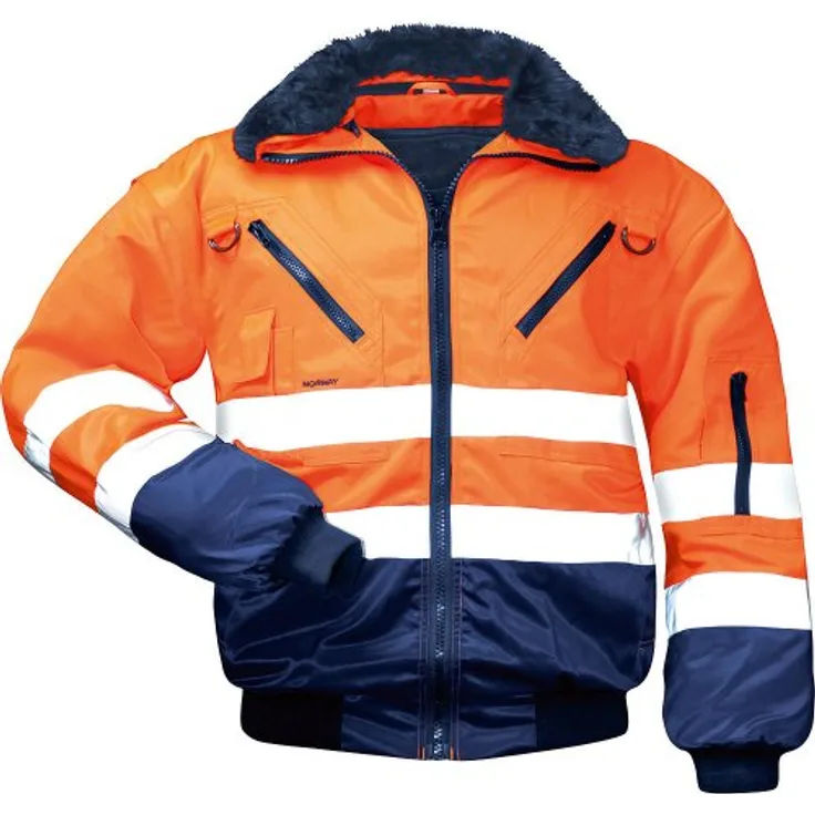 NORWAY Warnschutz-Piloten-Jacke Arbeits-Jacke - EN 471 Klasse 3-4 in 1 Funktion - orange/marine - Größe: S