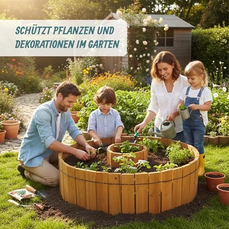 Relaxdays Beeteinfassung, flexibler Steckzaun aus Tannenholz, 200 cm lang, Sichthöhe 30 cm, hellbraun – Bild 4