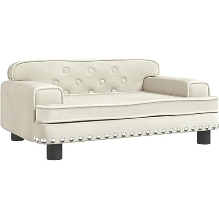 vidaXL Hundebett, Hundekissen mit weicher Polsterung, Hundesofa Hundecouch für kleine Hunde Haustiere, Haustierbett Katzenbett, Creme Samt