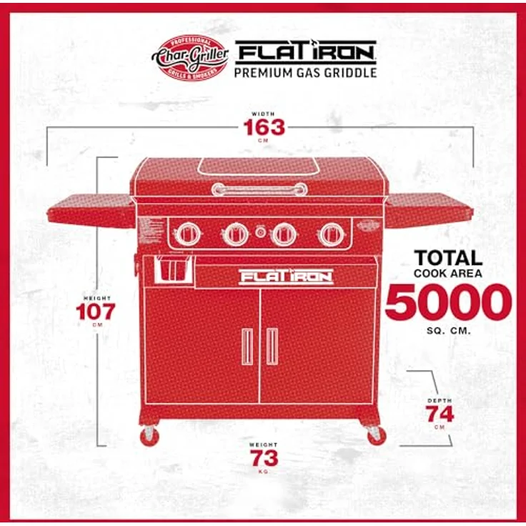 Char-Griller Flat Iron 4 Brenner Griddle Gasgrill mit 4 Brennern, Grillplatte, 5.000 cm² Grillfläche und Klappablagen – Bild 4