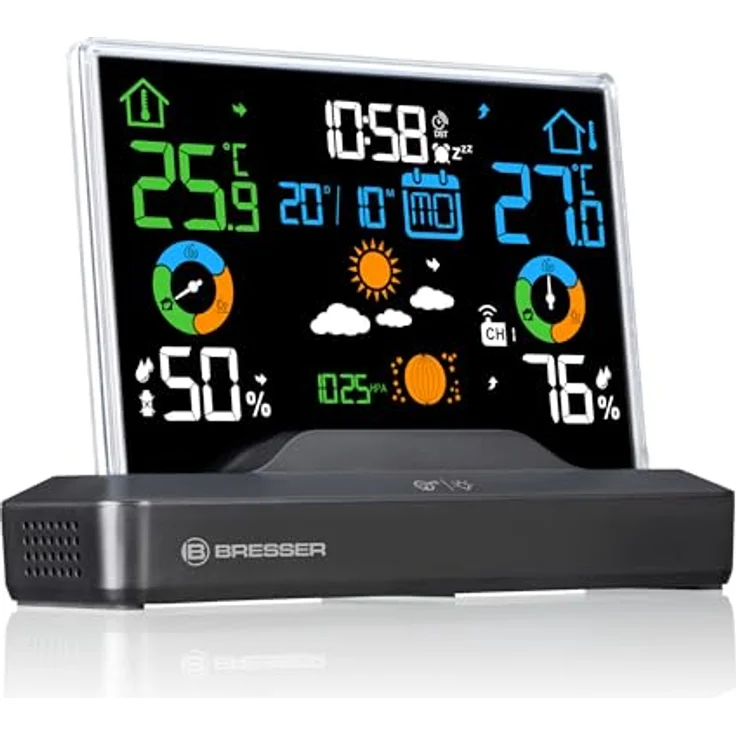 Bresser Funk-Farbwetterstation mit Aussensensor, wetterfest, IP44, Schwarz – Bild 3