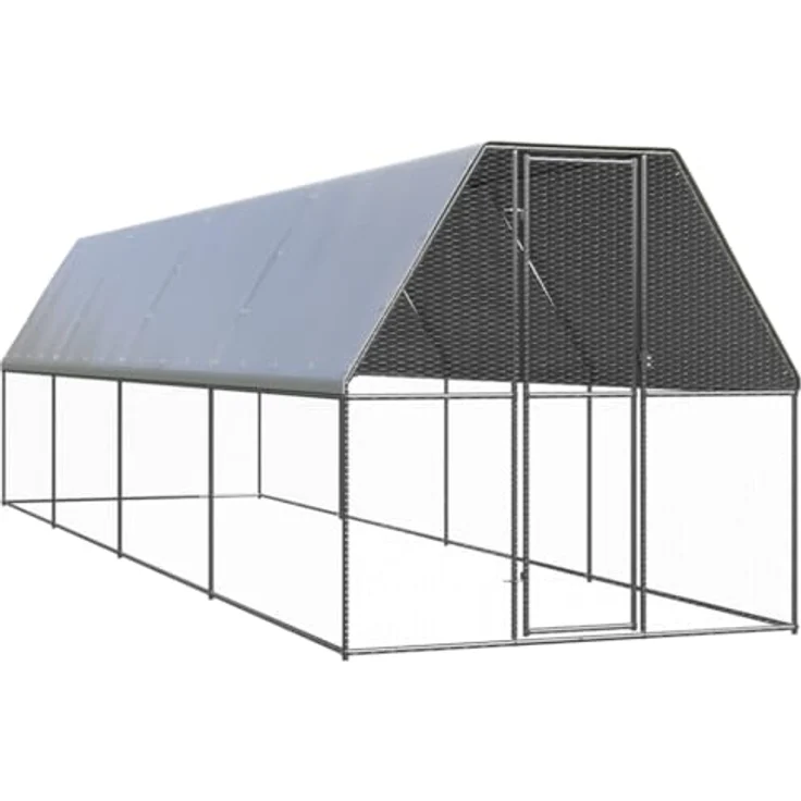vidaXL Hühnerstall, Outdoor-Hühnerkäfig 2x8x2 m aus verzinktem Stahl, silbern, wasserabweisendes Dach, mit Tür und Schloss – Bild 1