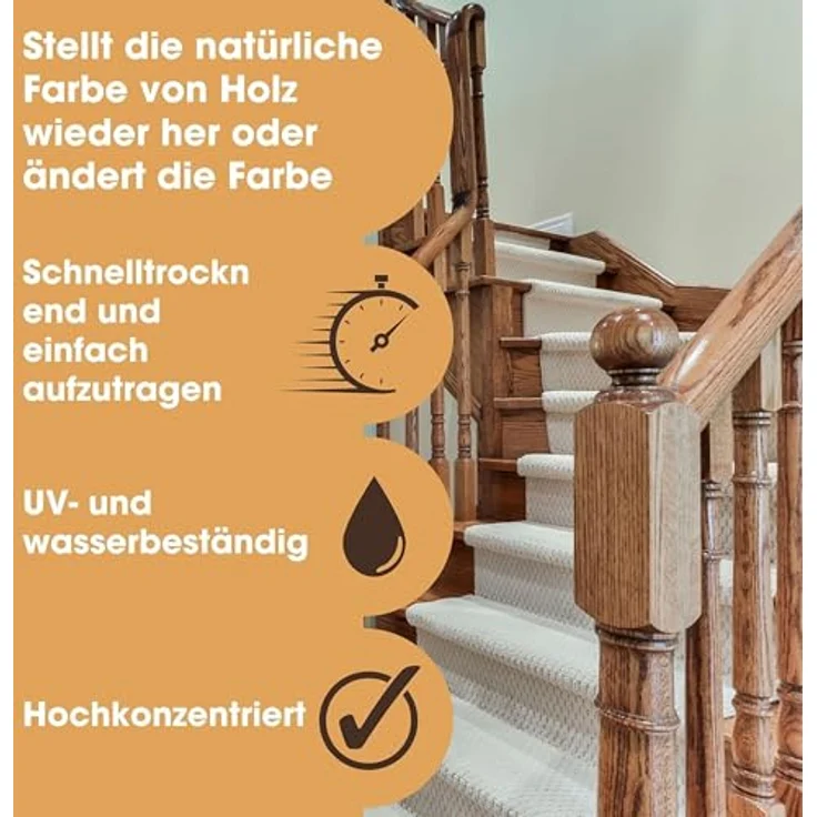 Furniture Clinic Holzbeize und Möbel-Lasur Dunkle Eiche, ungiftig, schnelltrocknend, 500 ml für alle Holzarten im Innen- und Außenbereich – Bild 2
