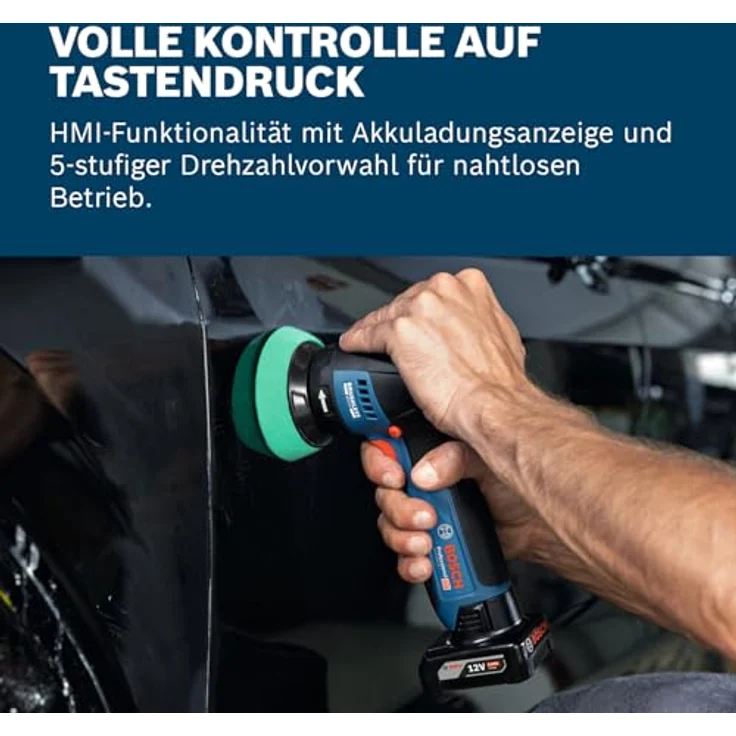 Bosch Professional GPO 12V-77, Akku-Poliermaschine mit bürstenlosem Motor, 5-stufiger Geschwindigkeitsauswahl und 77mm Polierteller – Bild 5