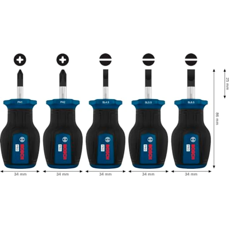 Bosch Professional 1600A03HU6 Schraubendreher-Set 5teilig, PH/Schlitz, S2-Stahlwelle für hohe Festigkeit und Drehmomentbeständigkeit – Bild 3