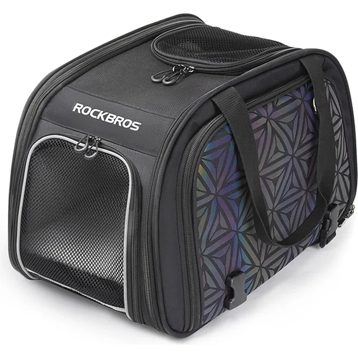 ROCKBROS Transport-Fahrradtasche für Katzen/Hunde max. 10kg, faltbar, reflektierende Elemente, schwarz