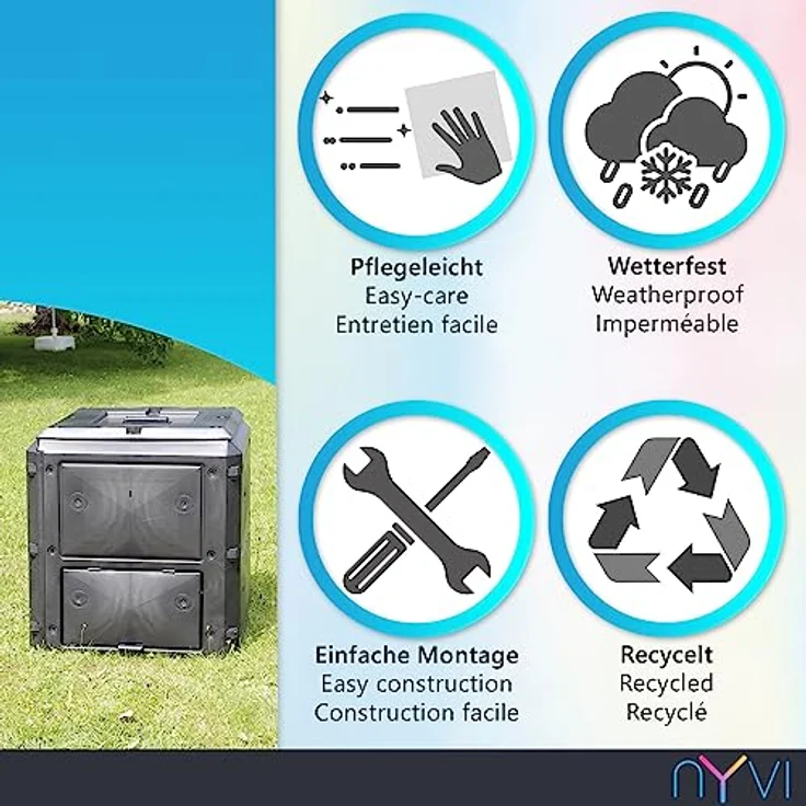 NYVI Gartenkomposter NYVIGreen Bio-Quick Erweiterung Aufsatz 230 Liter - Schnellkomposter aus wetterfestem & recyceltem Kunststoff - Thermokomposter - Pflegeleicht, Steckmontage ohne Werkzeug – Bild 3