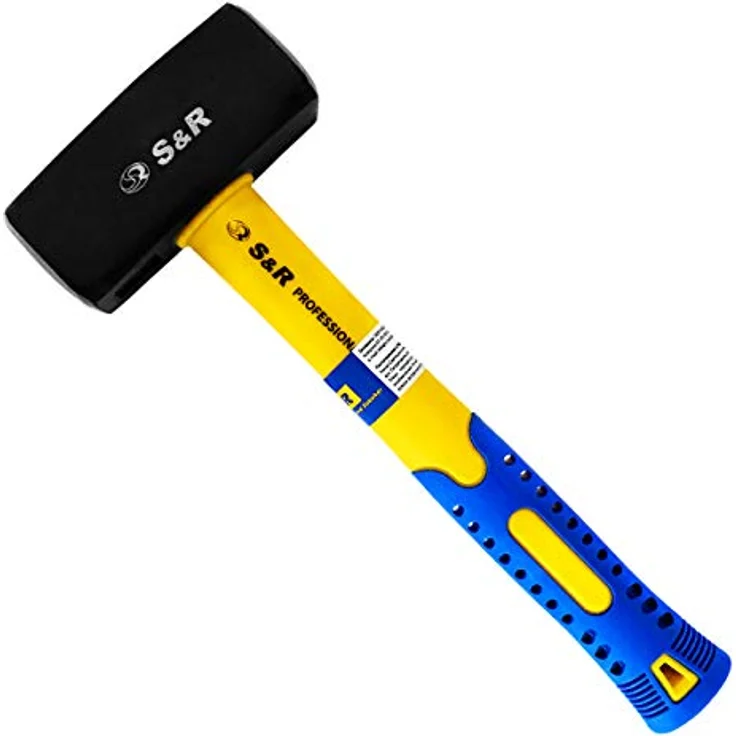 S&R Fäustel 2000 Gramm, Hammer mit gummiertem rutschfestem Fiberglasstiel aus hochwertigem Schmiedestahl C50, schwarz – Bild 1