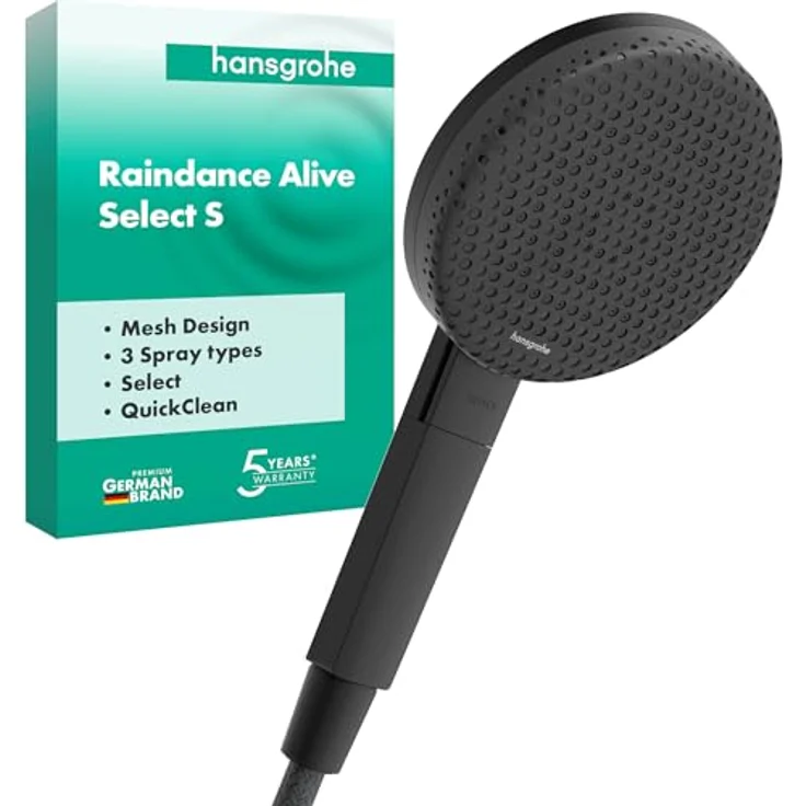 hansgrohe Duschbrause, Runde Handbrause mit drei Strahlarten, Anti-Kalk und wärmender Abdeckplatte, 10.30 l/min – Bild 1