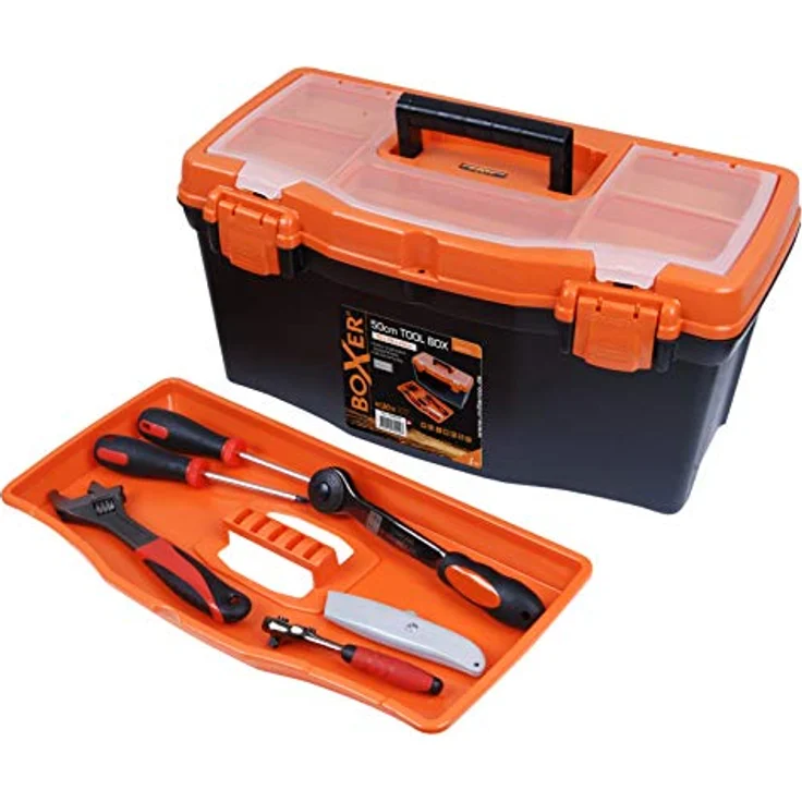 BOXER® Werkzeugkasten leer, 20" (50x26x24 cm), Kunststoff mit Sortimentsfach & Einsatz, robuste Toolbox in Schwarz/Orange – Bild 2