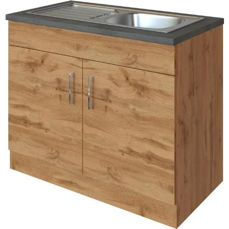 Held Sockelschrank Sorrella 100cm, 2 Türen, Eiche/Beton, funktionale Küchenlösung mit flexibler Türmontage