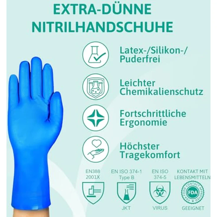 Ansell AlphaTec 37-310 Nitril-Handschuh Lang, für die Zubereitung von Lebensmitteln sowie Reinigungs- und Mechanikarbeiten, Blau, Größe 11 (12 Paar) – Bild 3