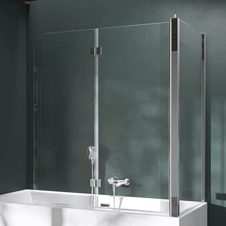 Mai&Mai Duschwand für Badewanne Badewannenfaltwand 6mm Sicherheitsglas mit NANO-Versiegelung, Wandanschlag links, BTH: 70x120x140cm