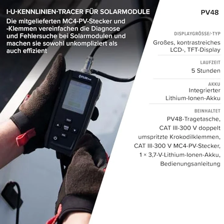FLIR PV48, Solarmodultester und IV-Kurvenschreiber mit Temperaturmessungen, grafische Datenanalyse bis 800 W pro Panel – Bild 7