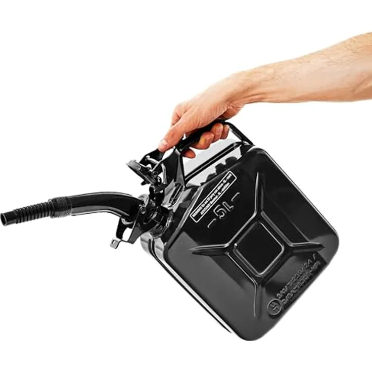 BW® Kraftstoffkanister Metall Benzinkanister 5 Liter mit Ausgießer, schwarz - TÜV-geprüft, UN-zugelassen, Made in Europe