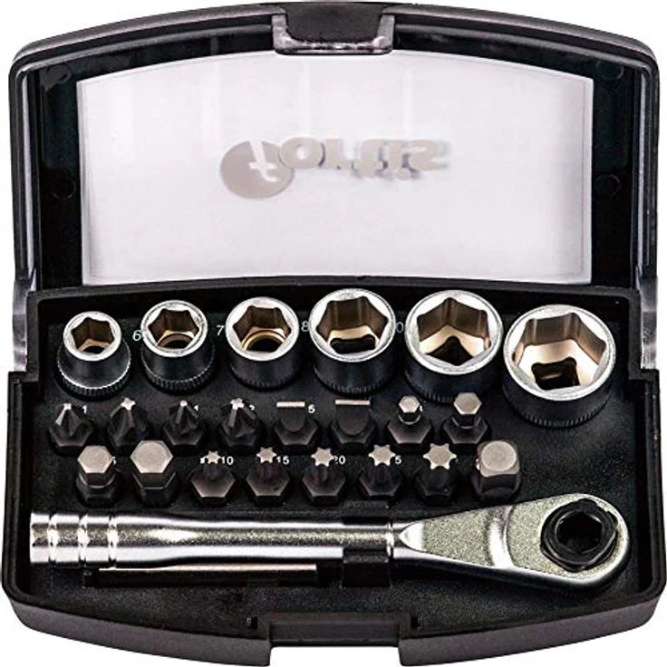 Fortis Bit-Sortiment 24tlg. m.Ratsche, gemischte Bits mit 1/4' Ratsche und Kunststoff-Klappbox