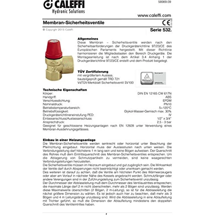 Caleffi Membran-Sicherheitsventil 1/2 x 3/4 3 bar – Bild 6