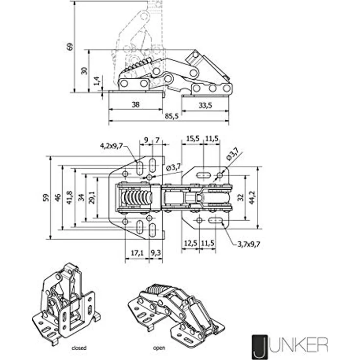 SOTECH JUNKER Aufschraubscharniere 90° mit SoftClose und Montageanschlag, vernickelt, 2 Stück für Caravan und Wohnmobile – Bild 3