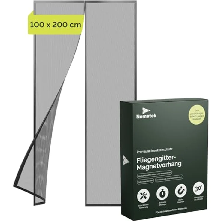 Nematek - Fliegengitter Balkontür 100x200 cm - hochwertige Mückenschutz Tür für Balkontür, Terrassentür oder Haustür - schwarzes Fliegengitter für Balkontür ohne Bohren mit starken Magneten – Bild 1