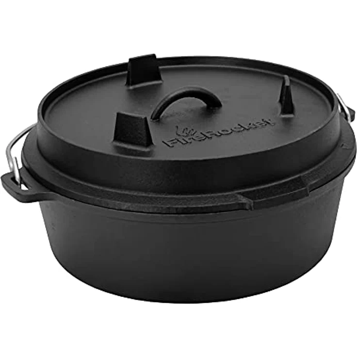 FireRocket Dutch Oven 6qt 5,5L ohne Füße Premium Gusseisen Schmortopf Gusstopf Feuertopf Bräter eingebrannt niederländischer Kochtopf – Bild 2