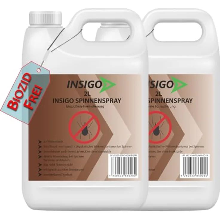 INSIGO Insektenspray Spinnen-Spray, biozidfreie Wasserbasis-Formel, 4 l, geruchsarm, brennt/ätzt nicht, hochwirksam gegen Spinnen