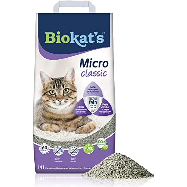Biokat's Micro classic Katzenstreu ohne Duft - Klumpstreu aus Bentonit mit extra feiner Körnung für hohe Ergiebigkeit - 1 Sack (1 x 14 L)