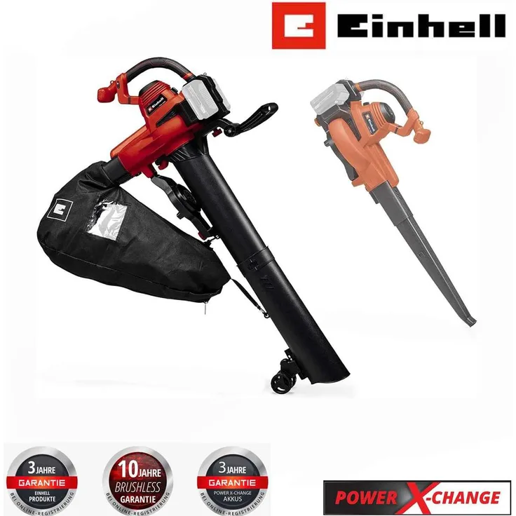 Einhell Akku-Laubbläser Akku-Laubsauger GE-CL 36/230 Li E-Solo 18V (Ohne Akku)  - Mitglied der Power X-Change Familie, 2 höhenverstellbare Führungsräder, 45l Fangsack mit Sichtfenster