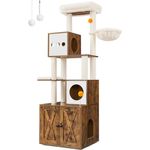 FEANDREA Kratzbaum, mit Katzenklo-Schrank 185cm Kratzsäule waschbares Kissen, Vintagebraun/Greige - Preisvergleich