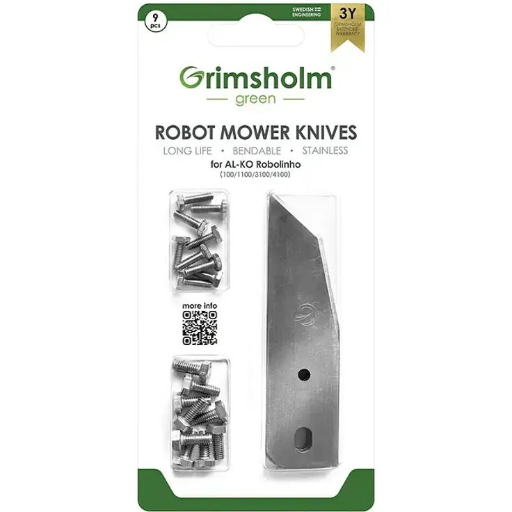 Grimsholm Green Ersatzmesser für Rasenmäher, optimiert für Stärke und Schärfe, 9 Stk. für AL-KO Robolinho (100, 1100)